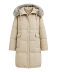 Firelady Fur Blue Winter Style light apricot women's goose down parka with detachable fox fur collar front cutout