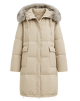Firelady Fur Blue Winter Style light apricot women's goose down parka with detachable fox fur collar front cutout