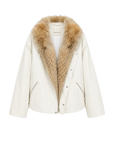Firelady Fur Epoch Winter white parka with detachable coyote raccoon Tokay fur collar cutout