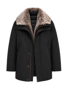 Firelady Fur Ode to the Stars black down parka with detachable Tokaj fur collar front cutout