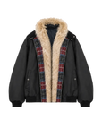 Firelady Fur Urban Warmth women's Black lightweight parka with detachable wolf fur collar front cutout