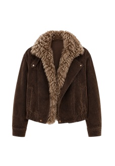 Firelady Fur Wander Free chestnut brown denim parka with detachable fur collar cutout