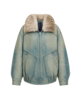 Firelady Fur Warm Mist Glass women's Blue denim parka with SAGAFURS fox fur collar front cutout