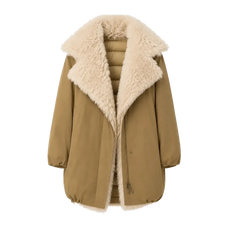 Fireladyfur Modern Introduction Khaki Sheepskin goose down parka front cutout