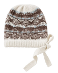 Women's khaki jacquard wool knit hat with tassel, transparent product view