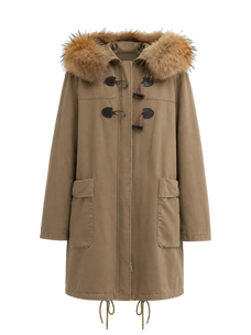 Letrans Muye Kingdom Yellowish Green 90% goose down parka with detachable raccoon fur collar front cutout