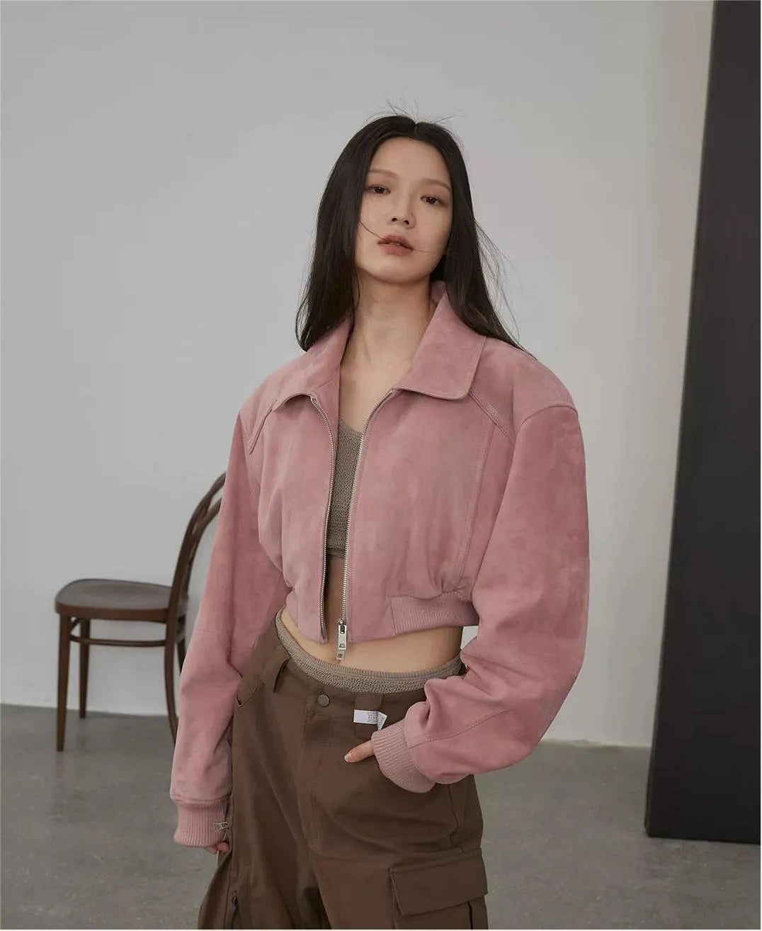 Retro Classic Stand Up Sheep Leather Short Jacket "Witch Game"