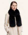 Women's extra-long black fox fur scarf in Black – styled on model | Firelady Fur