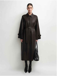 THE ARTM women's lambskin leather trench coat front view