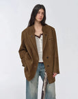 Vintage suede/waxy goatskin leather mid-length suit jacket Bavaria - 02