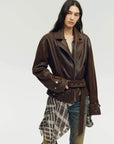 Firelady Fur Women's Vintage Light Waxed Sheepskin Moto Jacket | Adjustable Waist Biker CoatFirelady Fur