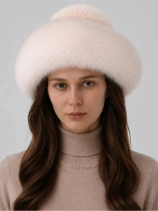 Women's mink and fox fur bucket hat in Silver Blue – styled on model | Firelady Fur