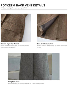 THE ARTM Women's Wool Herringbone Double-Breasted Blazer with Structured Shoulders
