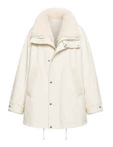 Firelady Fur Ode to the Stars white down parka front cutout with detachable Tokaj fur collar