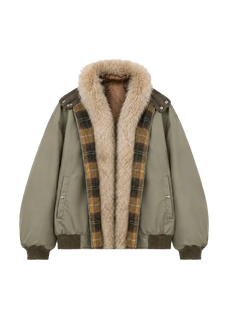 Firelady Fur Urban Warmth women's Grayish green lightweight parka with detachable wolf fur collar front cutout