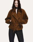 Firelady Fur Women's Waxed Sheepskin Biker Coat - Belted Asymmetric Lapel "Peninsula Black Tea" - variant_title