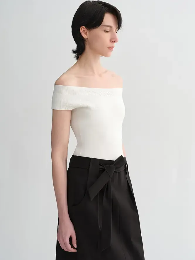 Mulberry silk blended one-shoulder strapless elegant multi-color knitted summer top T-shirt for women