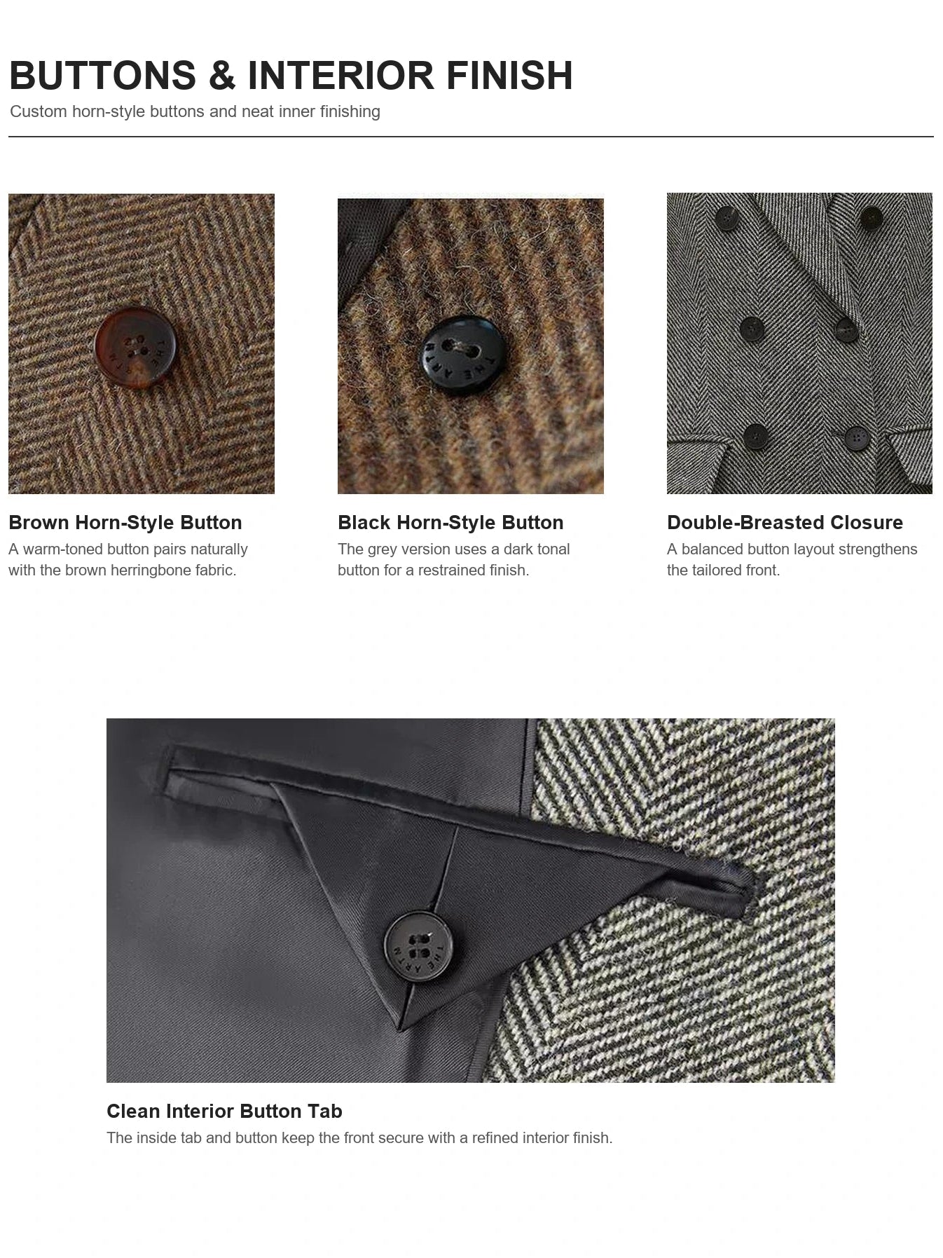 THE ARTM Women's Wool Herringbone Double-Breasted Blazer with Structured Shoulders
