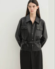Letrans Women's Cropped Belted Leather Safari Jacket “Twilight Knight”Firelady Fur