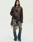 Firelady Fur Women's Vintage Light Waxed Sheepskin Moto Jacket | Adjustable Waist Biker CoatFirelady Fur