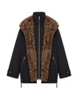 Firelady Fur The Wizard of Oz meteorite black Toscana shearling lined parka jacket cutout