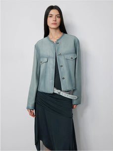 Sunset Escape denim blue goatskin jacket