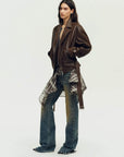 Firelady Fur Women's Vintage Light Waxed Sheepskin Moto Jacket | Adjustable Waist Biker CoatFirelady Fur