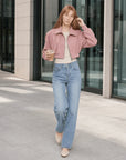 Witch Game leather pink suede jacket outdoor look