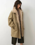 Khaki Sheepskin Fireladyfur Cool Denim detachable goose down parka side open model view