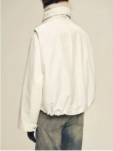 Back view of Firelady Fur Epoch Winter white parka with elastic hem and fur collar