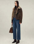 Firelady Fur Wander Free chestnut brown denim parka full-body bag styling with detachable fur collar