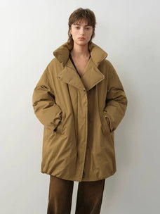 Fireladyfur Modern Introduction Khaki Sheepskin goose down parka close front view