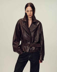 Firelady Fur Women's Two - Tone Waxed Sheepskin Leather Jacket - Belted Lapel Short Coat "Modern Queen" - variant_title