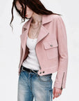 Movie Era suede biker jacket - Pink angled view