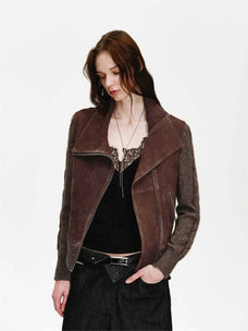 Nishino Twilight Italian sheepskin jacket - Reddish Brown front view