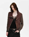 Nishino Twilight Italian sheepskin jacket - Reddish Brown front view