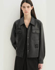 Letrans Women's Cropped Belted Leather Safari Jacket “Twilight Knight”Firelady Fur
