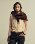 Women's mink fur triangle scarf in Raw Coffee – styled on model | Firelady Fur