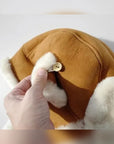 Unisex Merino wool and suede aviator hat in Dark Brown – product and material detail | Firelady Fur