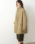Khaki Sheepskin Fireladyfur Cool Denim workwear style down parka side silhouette view