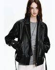 Firelady Fur Women's Vintage Light Waxed Sheepskin Moto Jacket | Adjustable Waist Biker CoatFirelady Fur