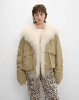 Khaki Fireladyfur Winter is Coming detachable fur collar warm down parka front model view