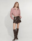 Witch Game leather pink suede jacket skirt styling