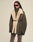 Firelady Fur The Wizard of Oz military green detachable Toscana shearling lined parka front model view