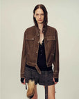 Modern Call vintage workwear jacket - Brown flocked denim