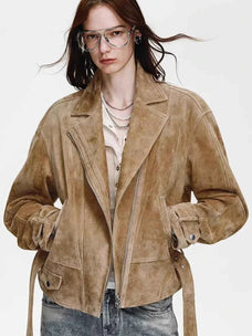 Firelady Fur Modern Times sheepskin moto jacket front styling view