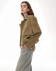 Nth power sand brown suede leather jacket side view