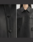 Letrans Women's Cropped Belted Leather Safari Jacket “Twilight Knight”Firelady Fur