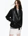 Firelady Fur Women's Vintage Light Waxed Sheepskin Moto Jacket | Adjustable Waist Biker CoatFirelady Fur