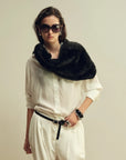 Women's mink fur triangle scarf in Black – styled on model | Firelady Fur